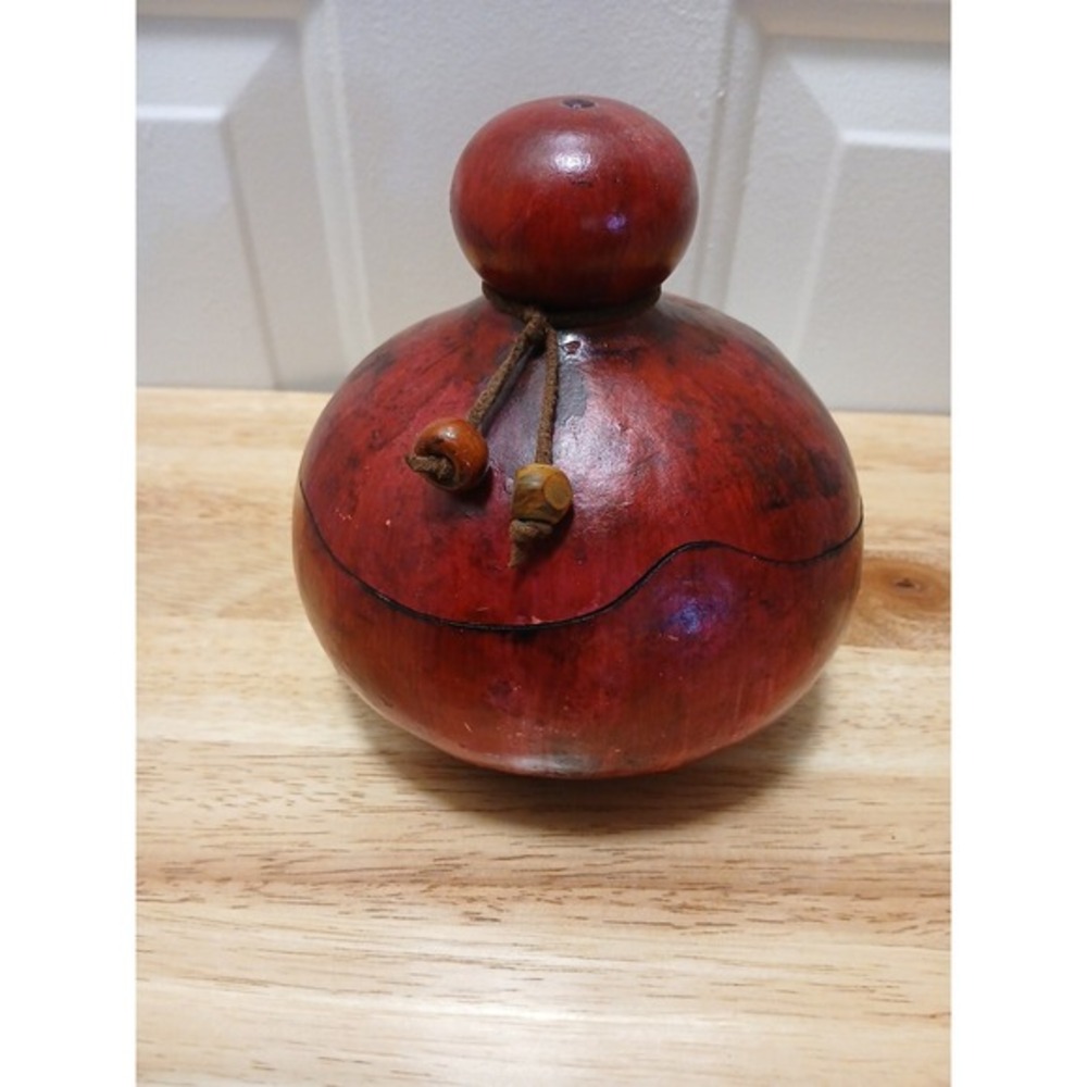 Red Gourd Container with Lid‎ Cherry Apple Carved Handmade